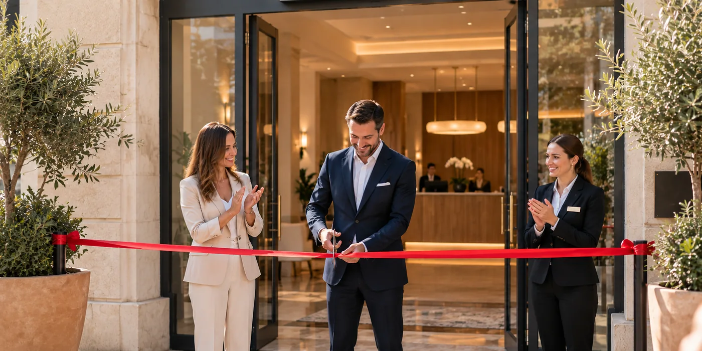 Taglio del nastro all’inaugurazione di un nuovo hotel