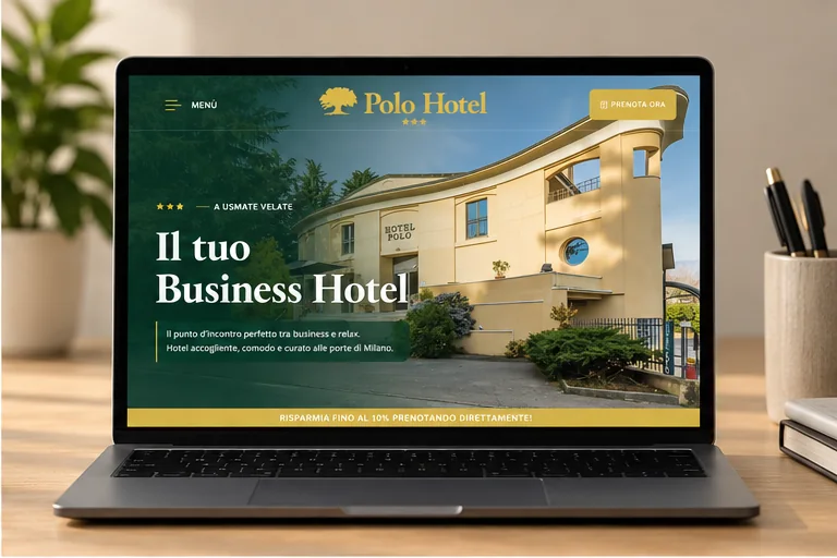 Sito web del Polo Hotel su un portatile